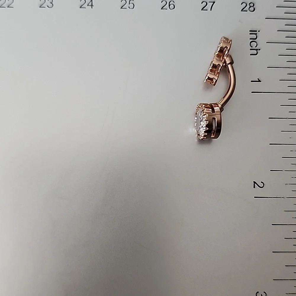 BELLY BUTTON RING Surgical STEEL 14G CZ ROSE GOLD - Picture 4 of 4